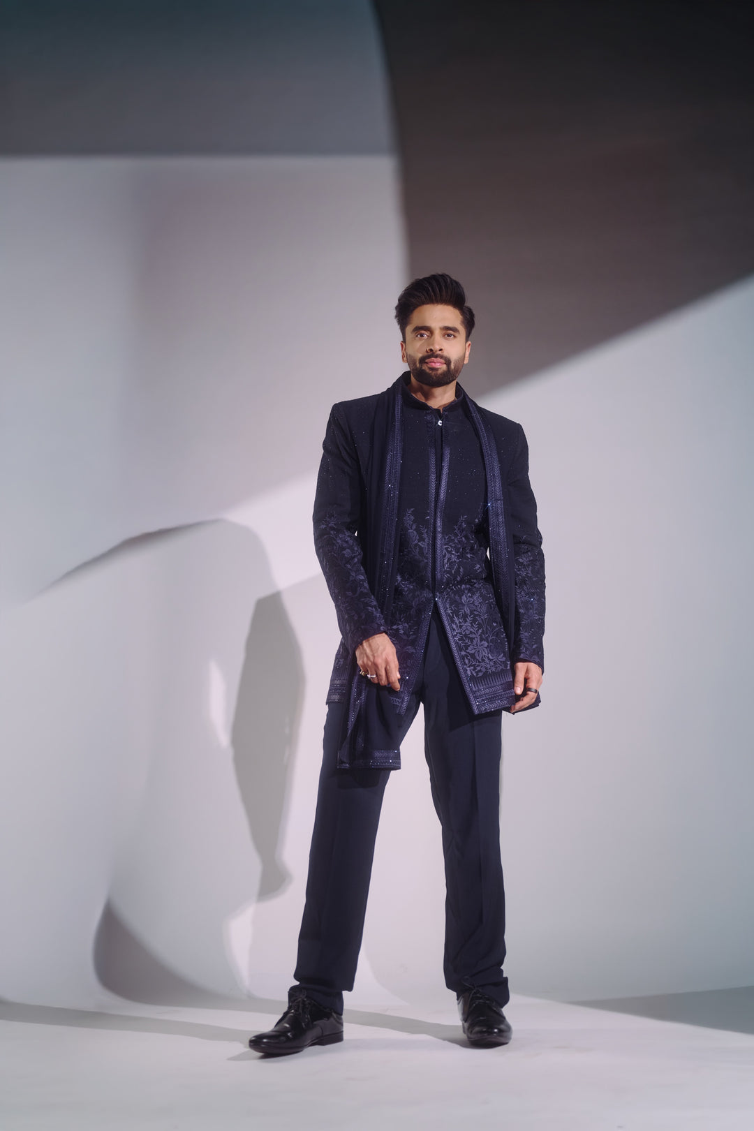 Midnight Royale Embroidered Indo-Western With Stole