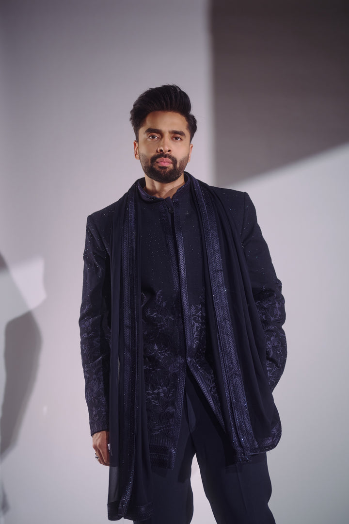 Midnight Royale Embroidered Indo-Western With Stole