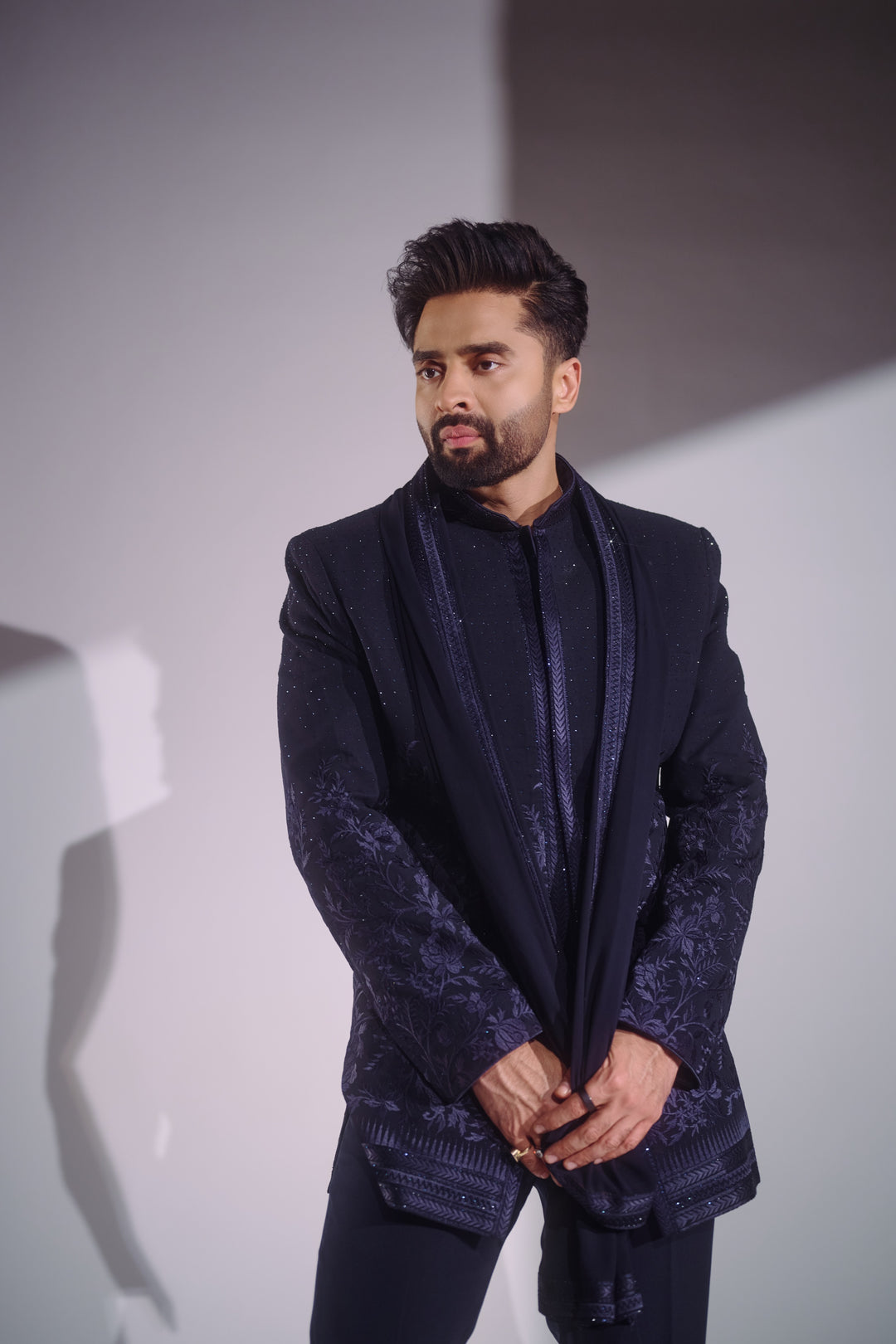 Midnight Royale Embroidered Indo-Western With Stole