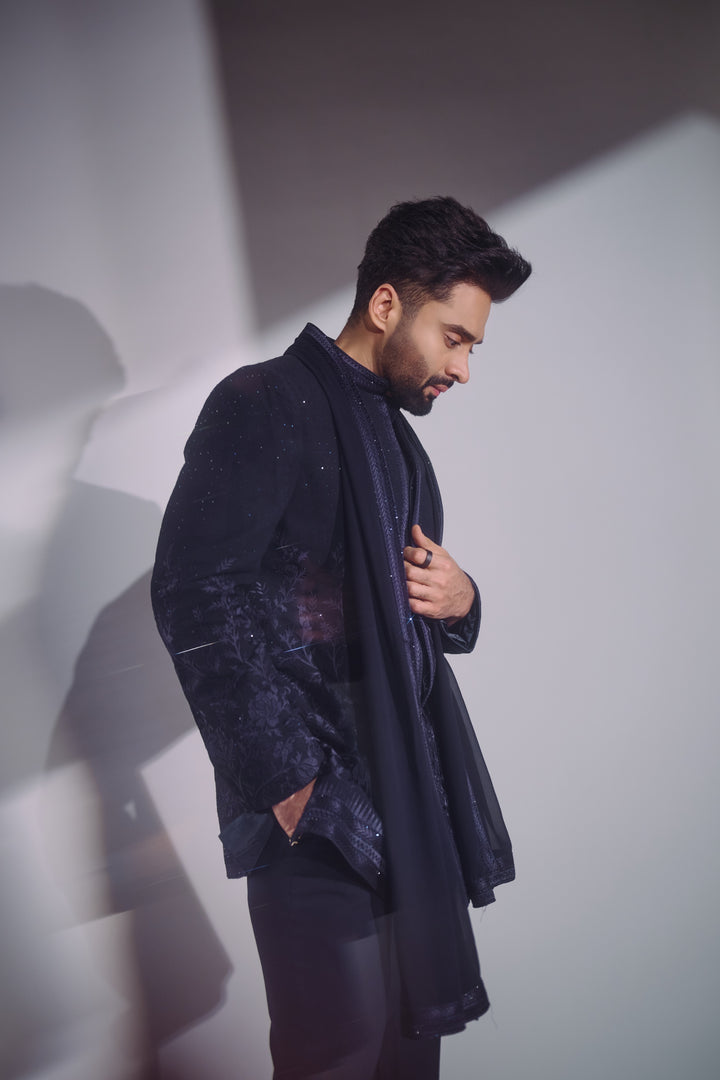 Midnight Royale Embroidered Indo-Western With Stole