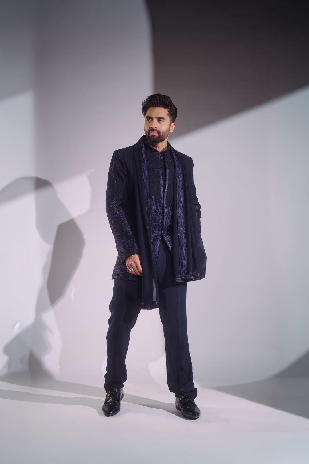 Midnight Royale Embroidered Indo-Western With Stole
