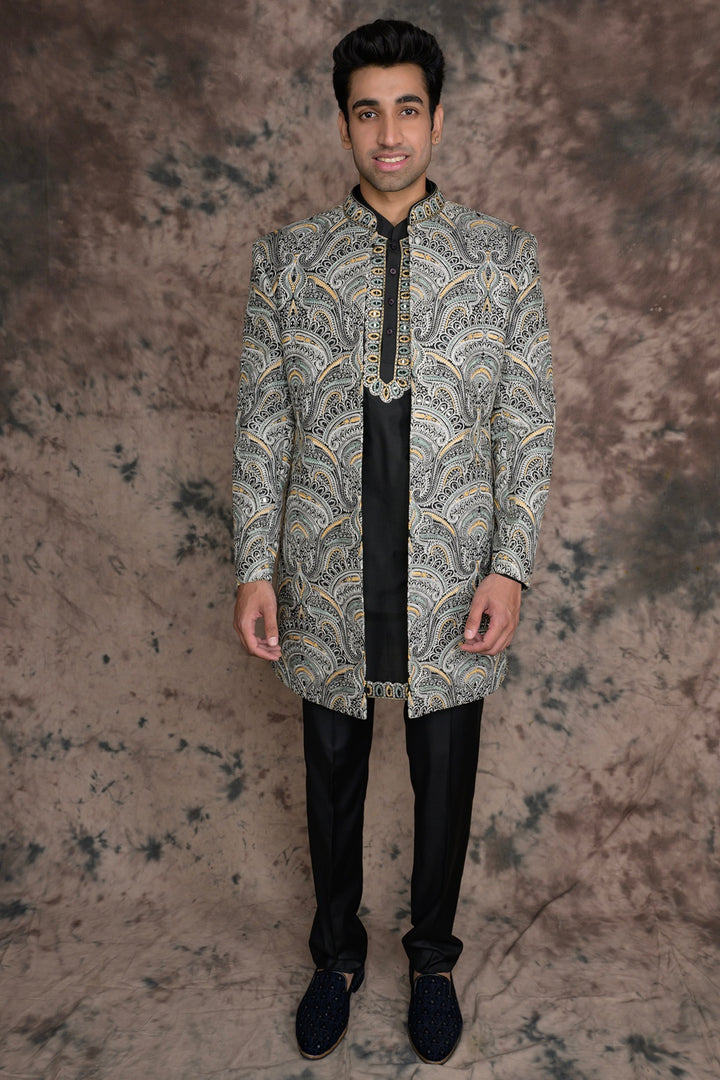 Paisley Long Open Jacket & Kurta Set